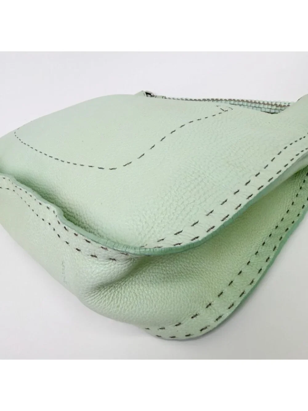 Fendi Selleria Stitch Shoulder Bag Leather Mint Green Silver Vintage